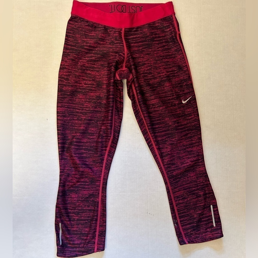 Nike Dri Fit Just Do It pink space dye cropped leggings Sz-M  P11‎
